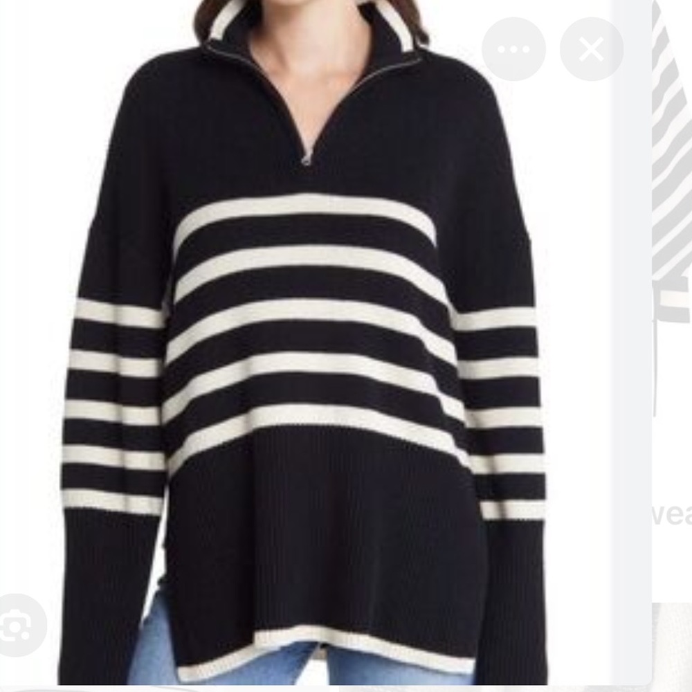 For the Republic black and cream striped 1/4 zip sweater. Size Small